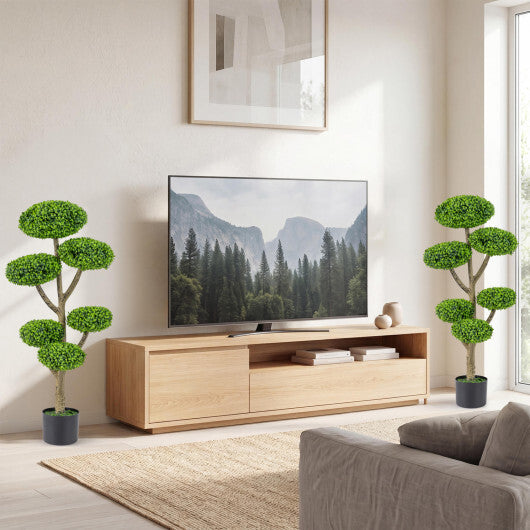 Set of 2 Indoor Outdoor 6 Balls Topiary Tree with Realistic Trunk and Weighted Cement-Filled Base W2B