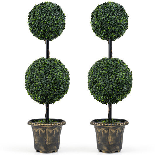 3 FT Artificial Boxwood Topiary Tree Double Ball Shrubs Set of 2 W2B