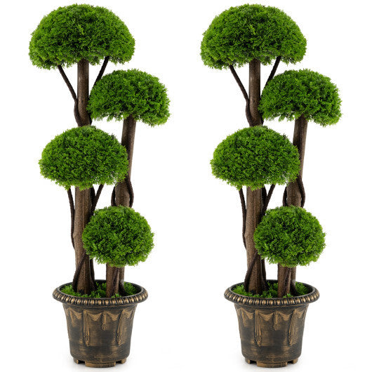 3 FT Artificial Cypress Topiary Tree Set of 2 Realistic Greenery Plant with Spiral Vines W2B