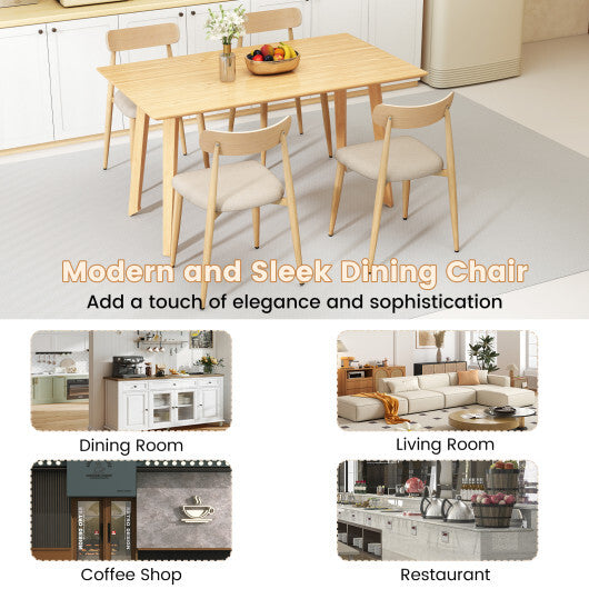 Linen Fabric Upholstered Modern Dining Chair Set of 4 with Padded Seat and Curved Back-Oak