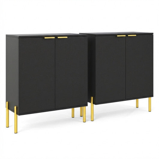 Set of 2 2-Door Buffet Cabinet Sideboard with Metal Legs-Black W2B