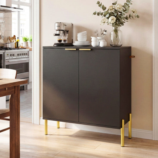 Set of 2 2-Door Buffet Cabinet Sideboard with Metal Legs-Black W2B