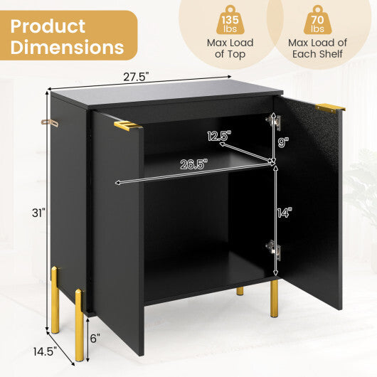 Set of 2 2-Door Buffet Cabinet Sideboard with Metal Legs-Black W2B