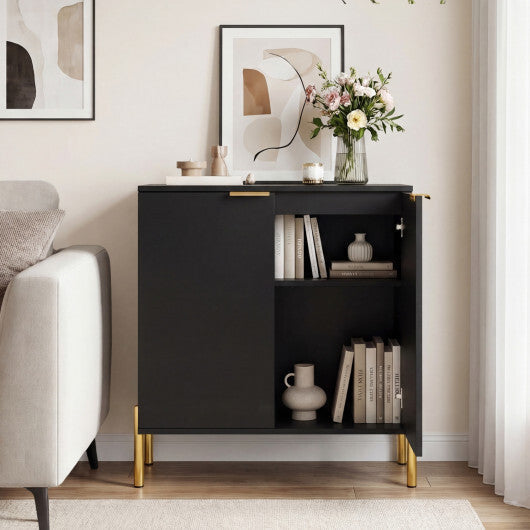 Set of 2 2-Door Buffet Cabinet Sideboard with Metal Legs-Black W2B