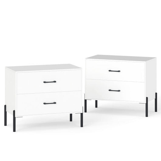 2-Drawer Dresser Modern Wooden Nightstand Set of 2-White W2B
