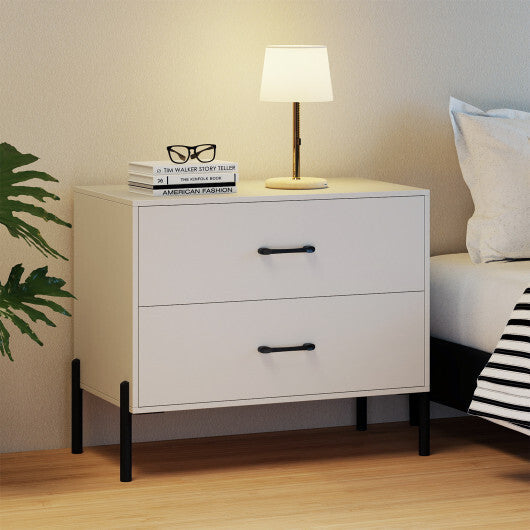 2-Drawer Dresser Modern Wooden Nightstand Set of 2-White W2B