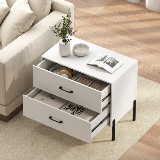 2-Drawer Dresser Modern Wooden Nightstand Set of 2-White W2B