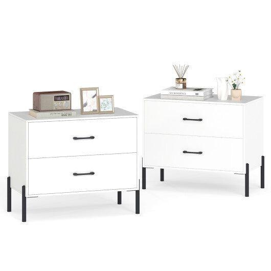 2-Drawer Dresser Modern Wooden Nightstand Set of 2-White W2B