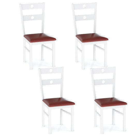 Wooden Dining Chairs Set of 4 Armless Kitchen Chairs with Hollowed Backrest-White