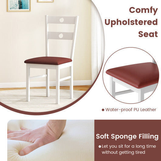 Wooden Dining Chairs Set of 4 Armless Kitchen Chairs with Hollowed Backrest-White