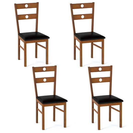 Wooden Dining Chairs Set of 4 Armless Kitchen Chairs with Hollowed Backrest-White