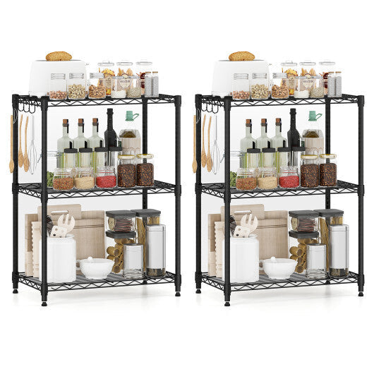 3-Tier Metal Storage Shelving Unit Set of 2 with V-Shaped Wire Rack-Black W2B