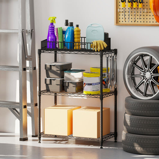 3-Tier Metal Storage Shelving Unit Set of 2 with V-Shaped Wire Rack-Black W2B