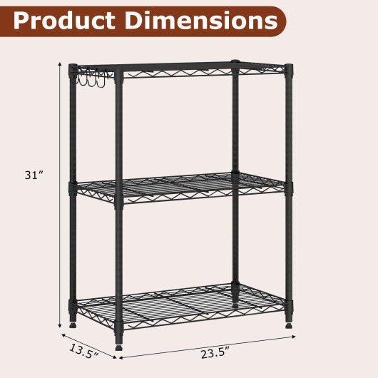 3-Tier Metal Storage Shelving Unit Set of 2 with V-Shaped Wire Rack-Black W2B