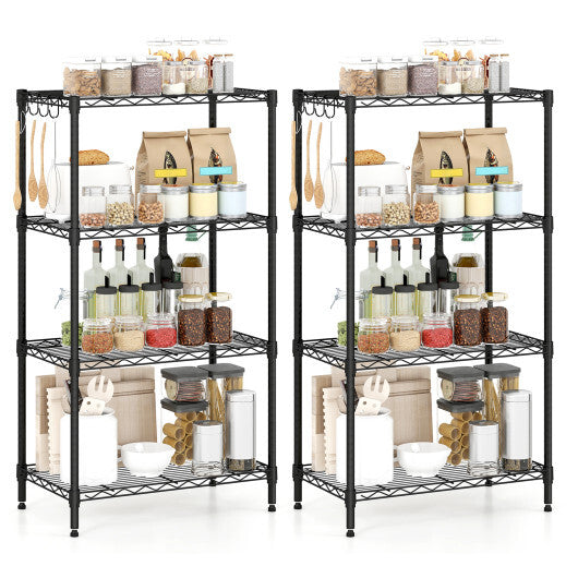 4-Tier Metal Storage Shelving Unit Set of 2 with V-Shaped Wire Rack-Black W2B
