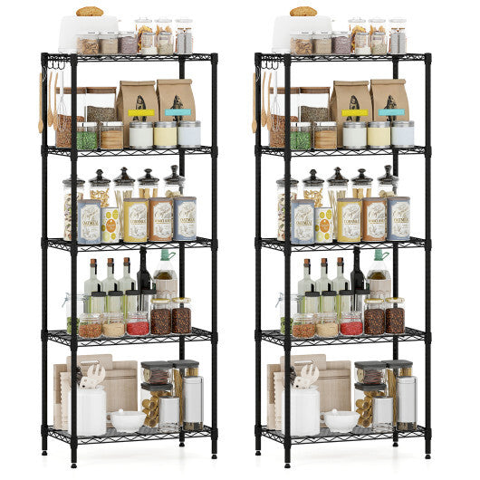 5-Tier Metal Storage Shelving Unit Set of 2 with V-Shaped Wire Rack-Black W2B