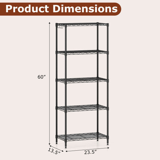 5-Tier Metal Storage Shelving Unit Set of 2 with V-Shaped Wire Rack-Black W2B