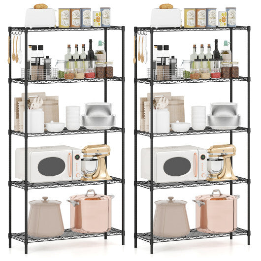 Set of 2 5-Tier Metal Storage Shelving Unit with V-Shaped Wire Rack and 1250 LBS Capacity-Black W2B