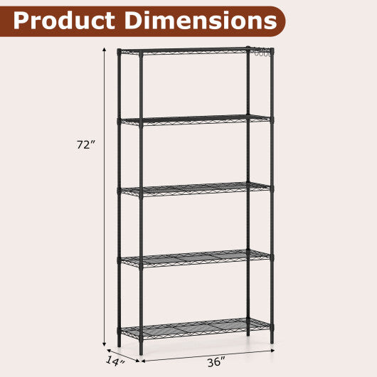 Set of 2 5-Tier Metal Storage Shelving Unit with V-Shaped Wire Rack and 1250 LBS Capacity-Black W2B