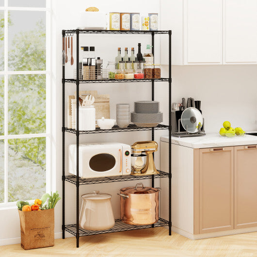 Set of 2 5-Tier Metal Storage Shelving Unit with V-Shaped Wire Rack and 1250 LBS Capacity-Black W2B