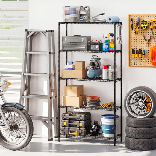 Set of 2 5-Tier Metal Storage Shelving Unit with V-Shaped Wire Rack and 1250 LBS Capacity-Black W2B
