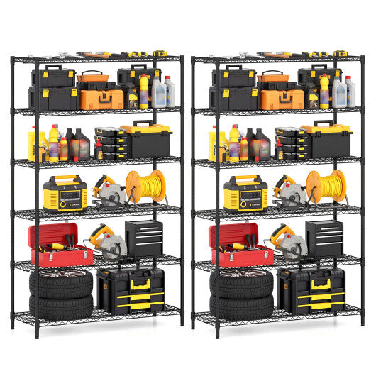 6-Tier Metal Storage Shelving Unit Set of 2 Adjustable Utility Shelf with V-Shaped Wire Rack-Black W2B