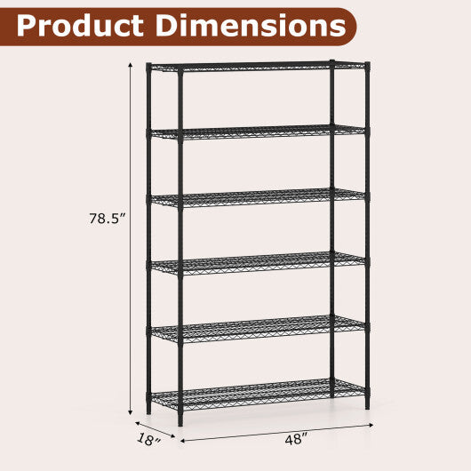 6-Tier Metal Storage Shelving Unit Set of 2 Adjustable Utility Shelf with V-Shaped Wire Rack-Black W2B