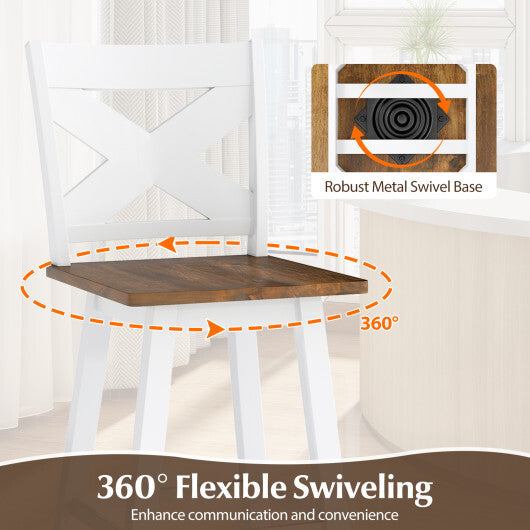 29" Rubberwood Swivel Barstools Set of 4 with Backrest and Large Seat-White