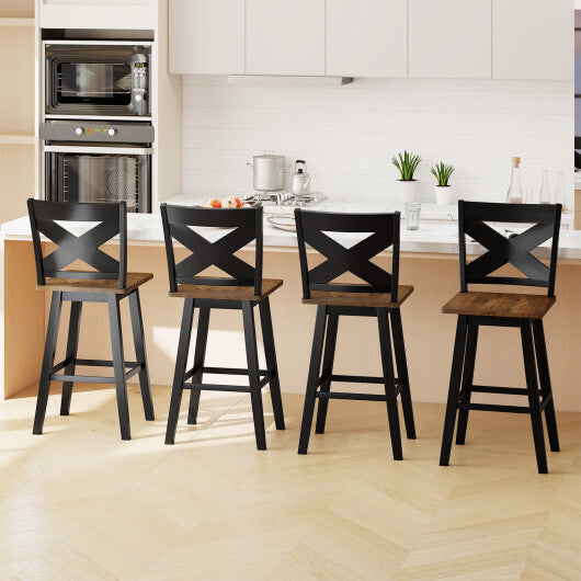 29" Rubberwood Swivel Barstools Set of 4 with Backrest and Large Seat-White