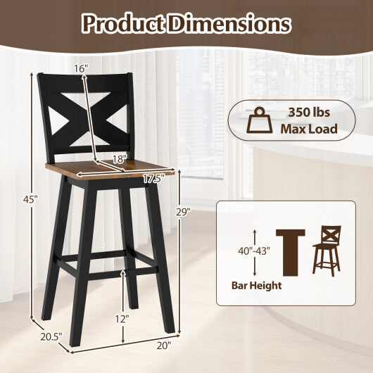 29" Rubberwood Swivel Barstools Set of 4 with Backrest and Large Seat-White