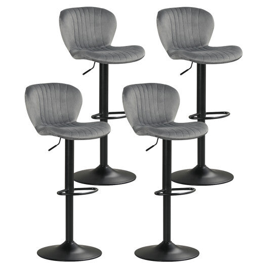 Adjustable Counter Height Chairs Set of 4 with Velvet Upholstered Backrests-Gray