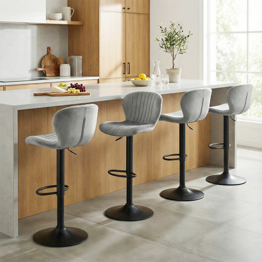 Adjustable Counter Height Chairs Set of 4 with Velvet Upholstered Backrests-Gray