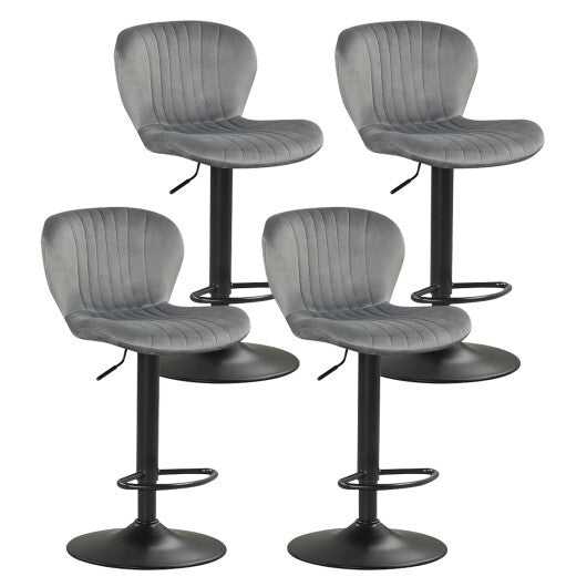 Adjustable Counter Height Chairs Set of 4 with Velvet Upholstered Backrests-Gray