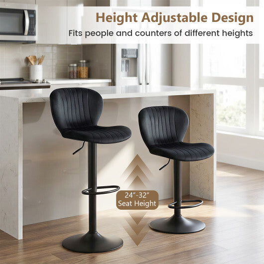 Adjustable Counter Height Chairs Set of 4 with Velvet Upholstered Backrests-Gray