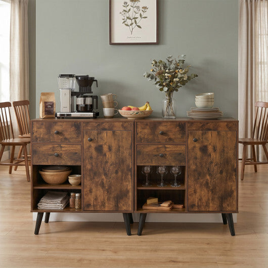 Set of 2 31" Buffet Cabinet with 2 Drawers and Open Compartments for Kitchen-Rustic Brown W2B