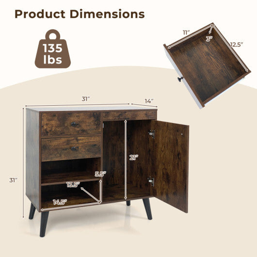 Set of 2 31" Buffet Cabinet with 2 Drawers and Open Compartments for Kitchen-Rustic Brown W2B