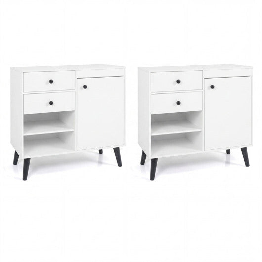 Set of 2 31" Buffet Cabinet with 2 Drawers and Open Compartments for Kitchen-Rustic Brown W2B
