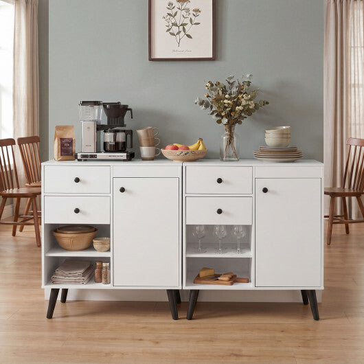 Set of 2 31" Buffet Cabinet with 2 Drawers and Open Compartments for Kitchen-Rustic Brown W2B