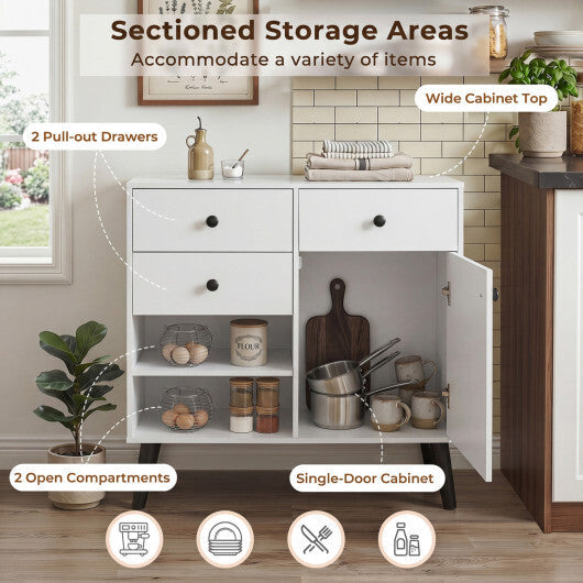 Set of 2 31" Buffet Cabinet with 2 Drawers and Open Compartments for Kitchen-Rustic Brown W2B