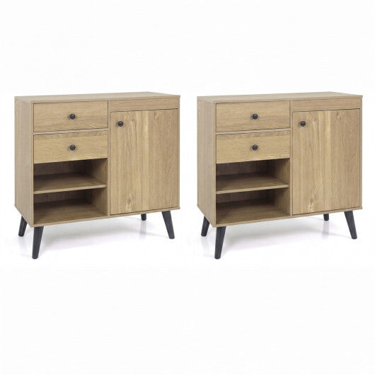 Set of 2 31" Buffet Cabinet with 2 Drawers and Open Compartments for Kitchen-Rustic Brown W2B
