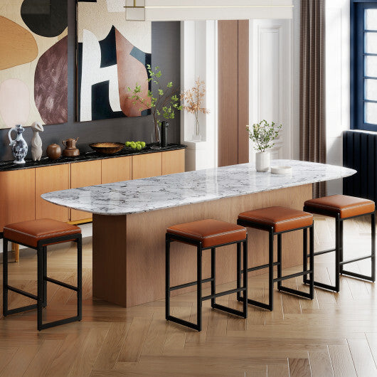 26 inch Bar Stools Set of 4 Counter Height Barstools with Faux Leather Upholstered Seat-Brown W2B
