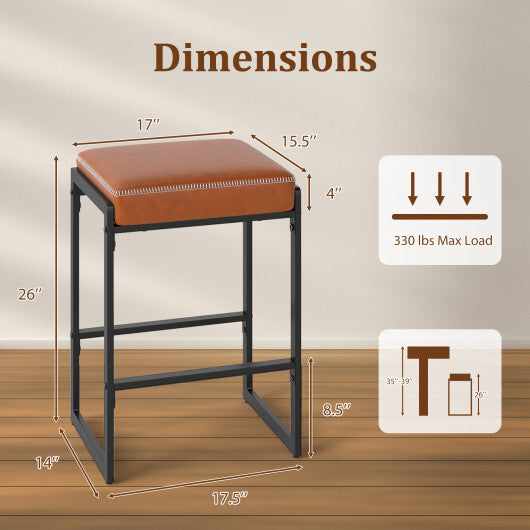 26 inch Bar Stools Set of 4 Counter Height Barstools with Faux Leather Upholstered Seat-Brown W2B