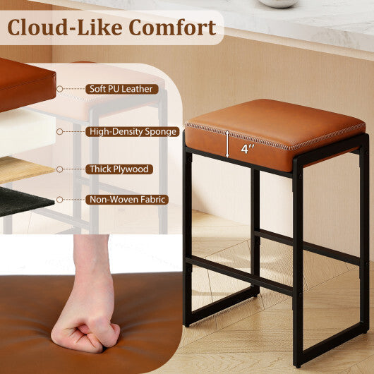 26 inch Bar Stools Set of 4 Counter Height Barstools with Faux Leather Upholstered Seat-Brown W2B