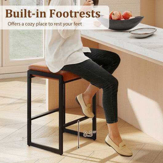 26 inch Bar Stools Set of 4 Counter Height Barstools with Faux Leather Upholstered Seat-Brown W2B
