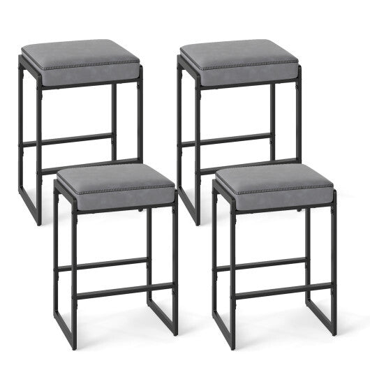 26 inch Bar Stools Set of 4 Counter Height Barstools with Faux Leather Upholstered Seat-Brown W2B