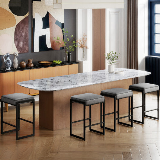 26 inch Bar Stools Set of 4 Counter Height Barstools with Faux Leather Upholstered Seat-Brown W2B