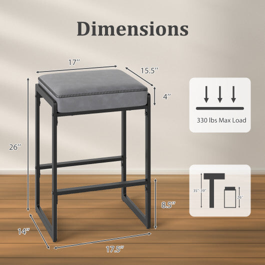 26 inch Bar Stools Set of 4 Counter Height Barstools with Faux Leather Upholstered Seat-Brown W2B