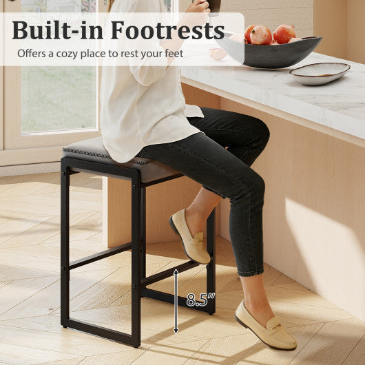 26 inch Bar Stools Set of 4 Counter Height Barstools with Faux Leather Upholstered Seat-Brown W2B