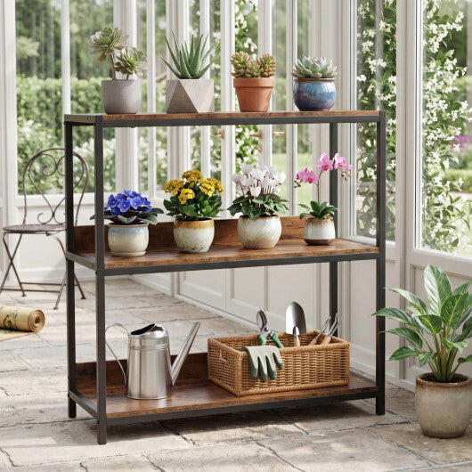 2-Pack 3-Tier Industrial Bookshelf with Metal Frame-Rustic Brown W2B
