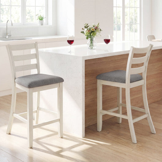4 Pieces Counter Height Chairs with Fabric Seat and Rubber Wood Legs-Beige W2B